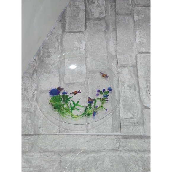 Hand painted Signed Glass‎ Salad Dessert Plates Reverse Floral Entomologist - Picture 2 of 16